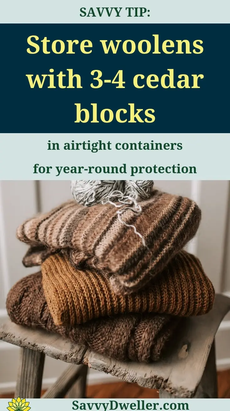Cedar blocks and wool sweaters for protecting cashmere and wool from moths