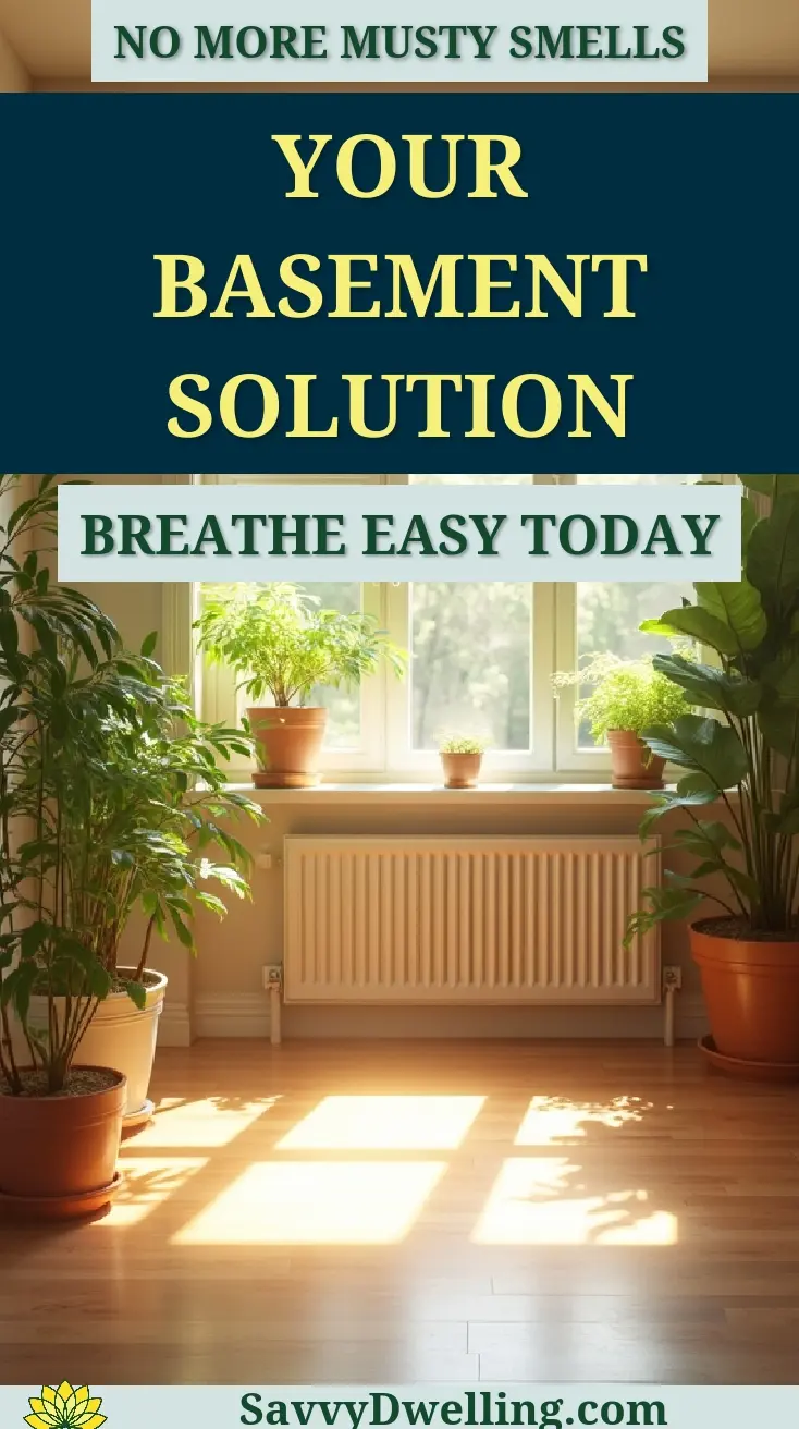 Bright, plant-filled basement room reducing musty smells