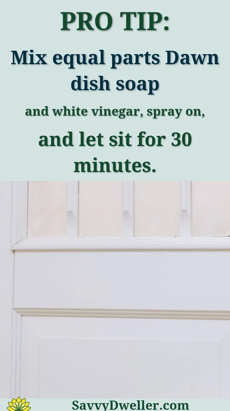Minimalist close-up of a white shower room door sign with stylized text and design.