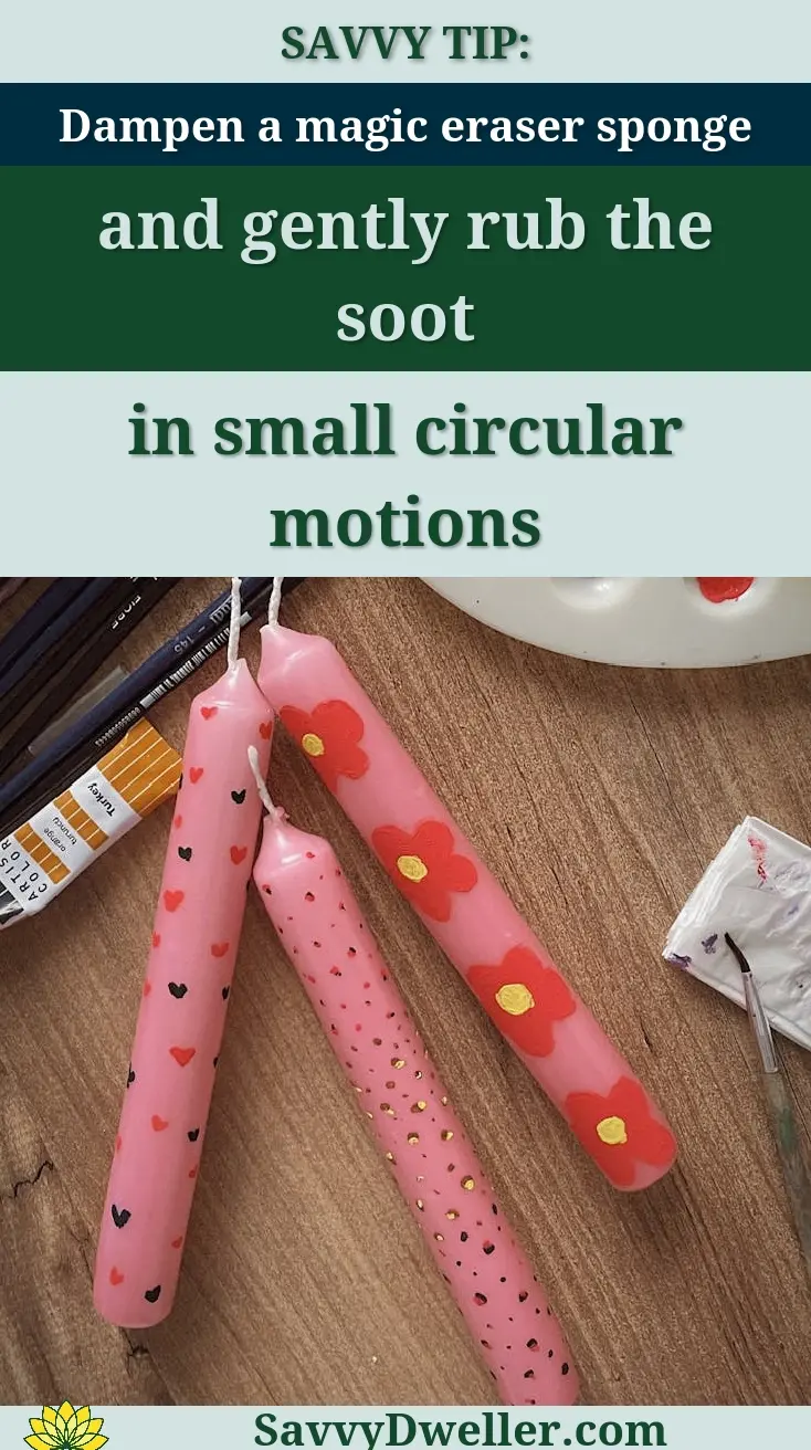 Candles and magic eraser sponge for removing soot from walls after burning a candle