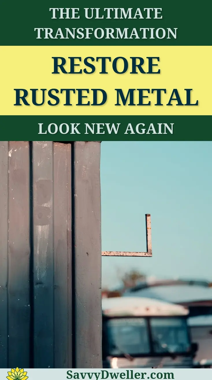 Before and after image showing the process to restore rusted metal to look new again.