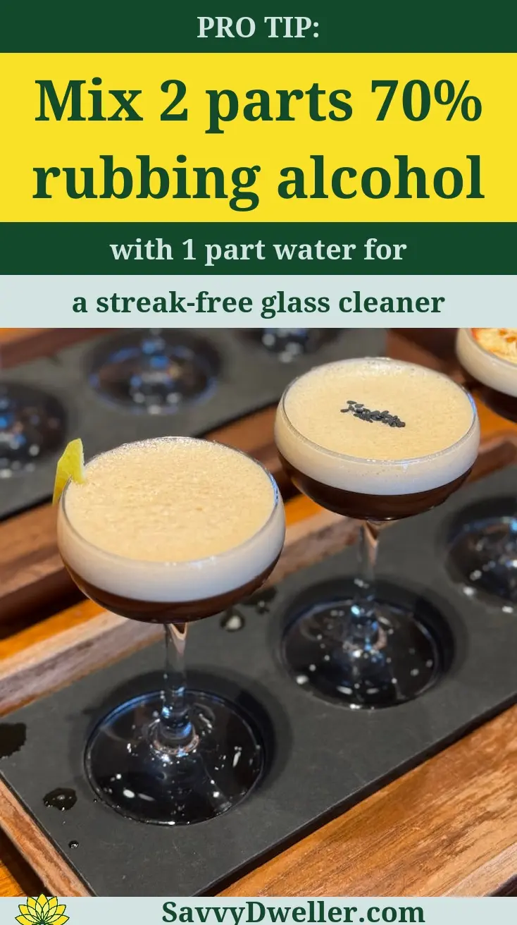 A glass cleaner recipe using rubbing alcohol for cleaning and disinfecting.