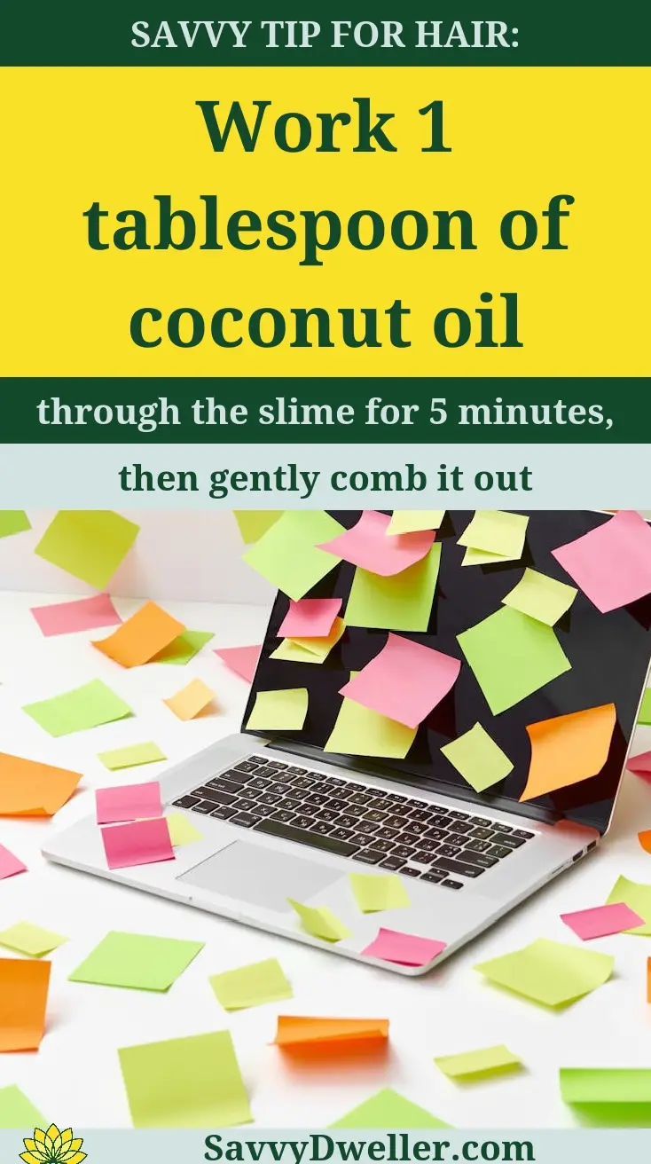 A guide on removing slime and glue from hair using coconut oil.