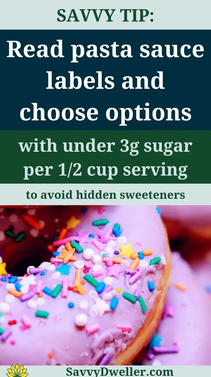 Colorful donuts topped with sprinkles, highlighting hidden sugars in foods.