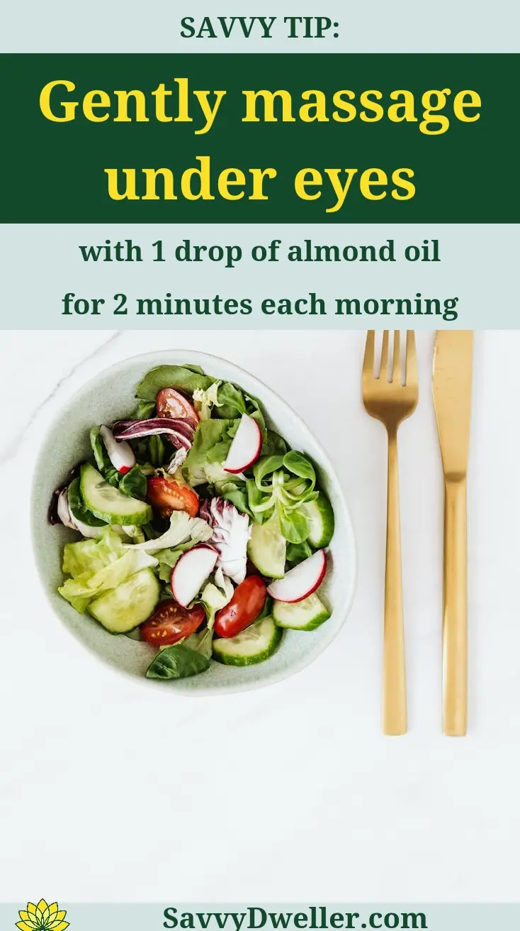 Natural remedies for under-eye wrinkles including almond oil massage tip