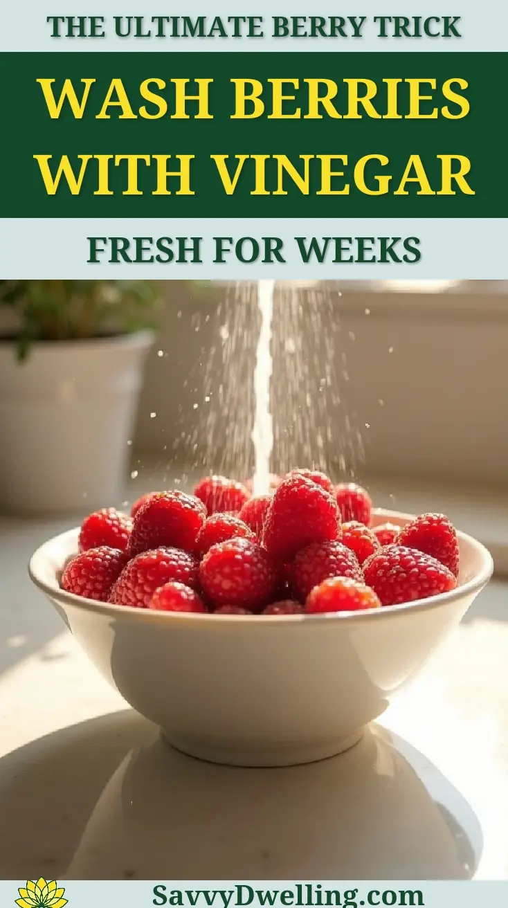 Fresh berries being washed with vinegar and baking soda for preservation