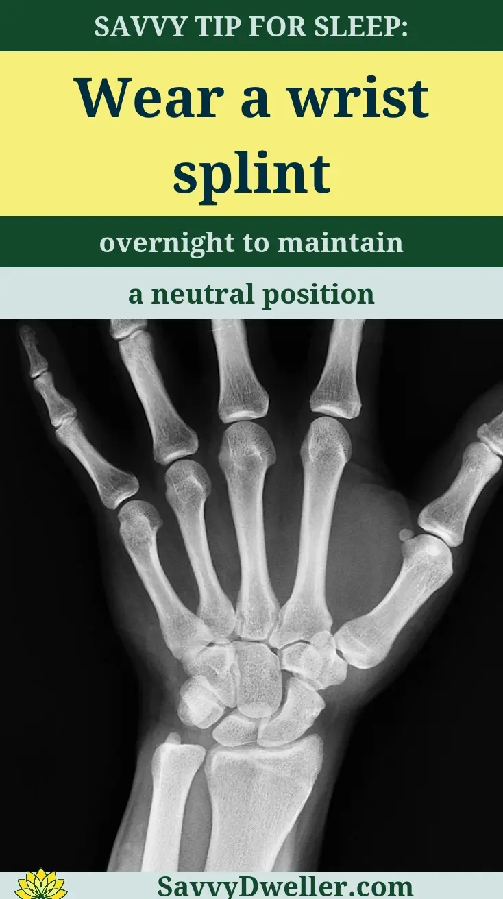 Wrist splint diagram for relieving carpal tunnel pain and maintaining a neutral position.