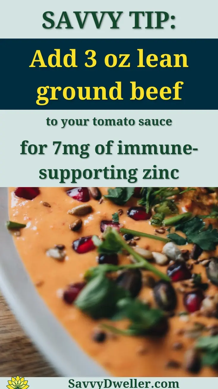 Lean ground beef added to tomato sauce for zinc intake